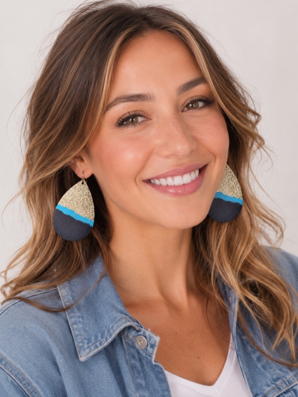 Gold, Black & Blue Teardrop Statement Earrings